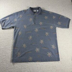 Vintage Bugle Boy Hawaiian Polo Shirt Blue Y2K Men’s Size XL